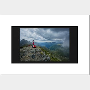 Hiker on a mountain trail Posters and Art